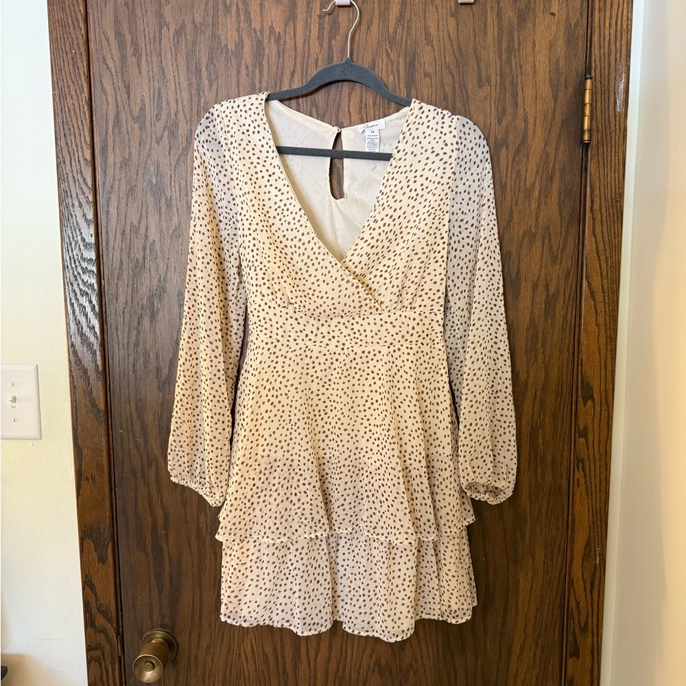 3 for $15 Japna Cream Polka Dot Long Sleeve Tie Back Dress Cottagecore Feminine